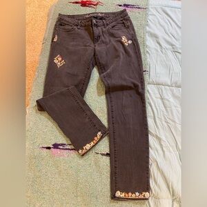 American Eagle Outfitters Dark Gray/Black Embroidered Jeans